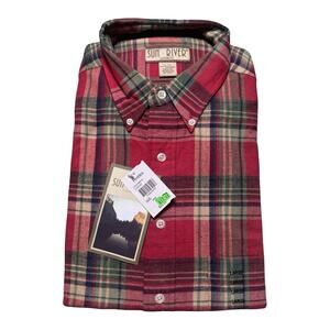 Vintage Sun River Plaid Button Up Size L Long Sleeve Mens Shirt Flannel NOS New